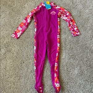 NWT‎ Kids Floral One Piece Swim Suit Pink and Orange Tropical Beachy Summer